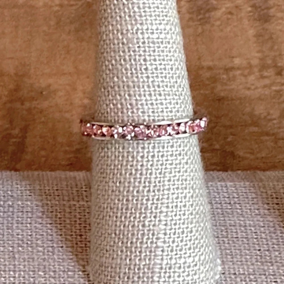 Pink Tourmaline Colored CZ Stainless Steel Eternity Band Ring October Birthstone - Picture 6 of 7